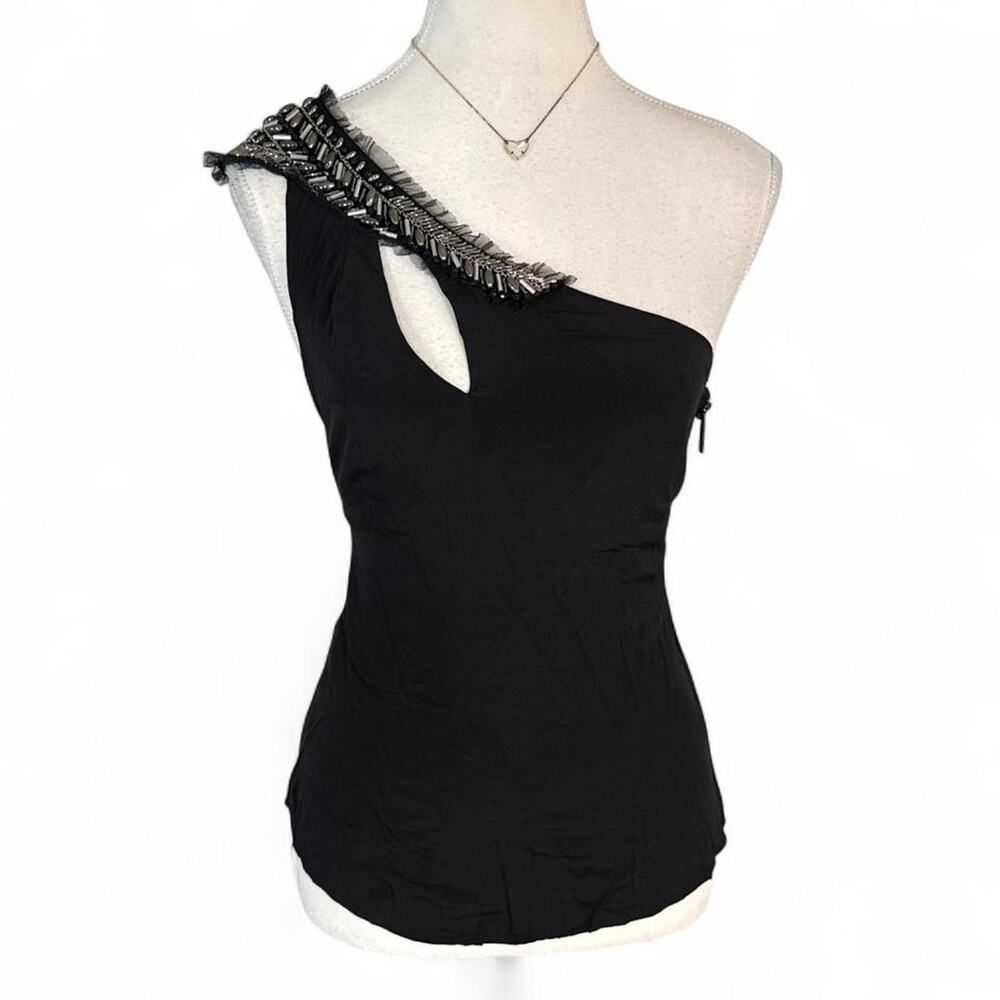 Bebe Asymmetrical One Shoulder silky sequin Mcbling detail GoingOut Top size XS